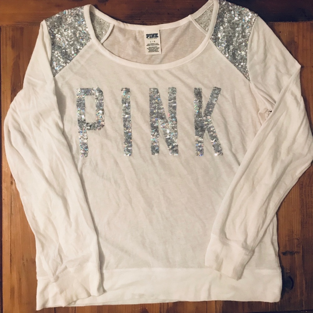 PINK Victoria’s Secret white sequined long sleeve!